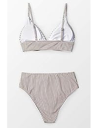 Bikini de cuello en V para dama, color marrón y blanco