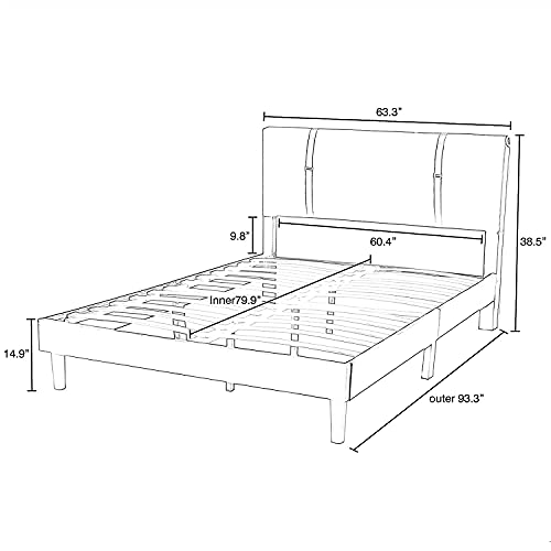 Amolife Queen Size Velvet Bed Frame, Upholstered Platform Bed with