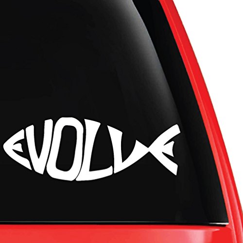 Evolve Fish Word Silhouette Decal Vinyl Car Laptop Sticker - EvolveFISH - White 5" x 2"