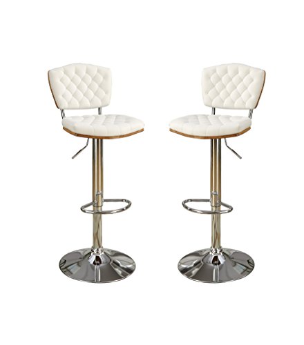 Poundex Bobkona Lyssa Adjustable PU Bar Stool, White, Set of 2