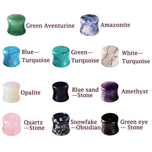 Oyaface 0G Mixed Stone Ear Plugs Kit Stretching Earrings Gauges Set Saddle Double Flare Expander Tunnels for Men Women Earrings Body Piercing Jewelry, 22 Pcs