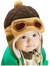 XYX Crochet Earflap Pilot Hats Rabbit Ears Beanie Cap Winter Warm Knit Caps for Toddlers Baby Girls and Boys (Coffee) 6 months-3 years