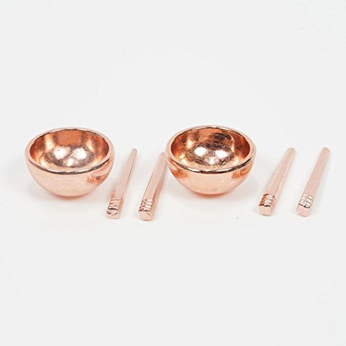 Zeroyoyo 1:12 Miniature Food Play House Mini Bowls and Chopsticks Dollhouse Kitchen Decoration Accessories Coppery