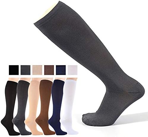 Compression Socks (6 Pairs) 15-20 mmHg for Women & Men Best Knee High Compression Socks for Travel, Running, Athletic, Flight, Crossfit, Venis, Medical, Pregrancy, Sports, Diabetic, Nurses, Maternity