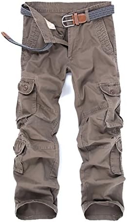 Cheruna Men's Loose Work Mid Rise Outdoor Straight Leg Cargo Pants Coffee 31