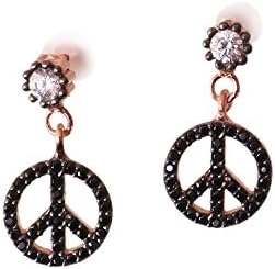 Peace And Love Silver Earrings/ Zirconia/ Tose Gold/ Dangle Black Peace And Love