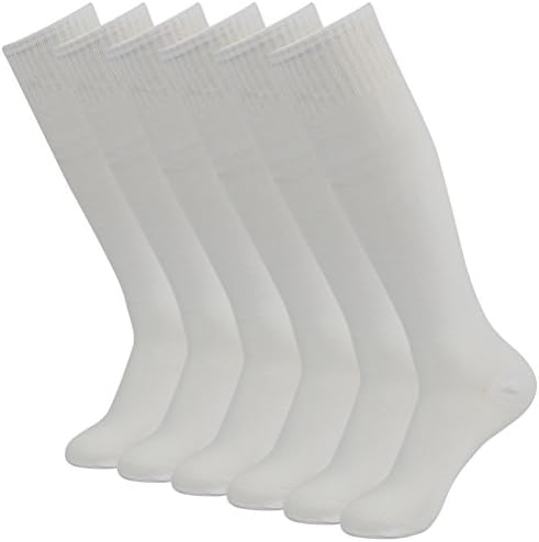 Lucky Commerce Unisex Cushioned Over The Calf Comfort Soccer Baseball Team Long Tube Socks White 6 Pairs