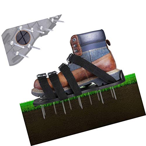 TACKLIFE Lawn Aerator Shoes, Aerating Lawn Soil Sandals with 4 Aluminium Alloy Buckles, 4 Adjustable Straps, 2 Extra Spikes and Wrench - Heavy Duty Spiked Sandals for Aerating Your Lawn or Yard