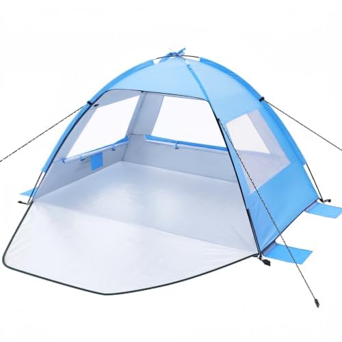 Strandmuschel für 2-4 Personen, Strandzelt mit UV-Schutz 50+ Windschutz, Stabiles Sonnenschutz Strand Zelt, Beach Tent with Carry Bag mit kleines Pack