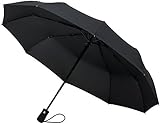 Crown Coast Black Travel Umbrella - 60 MPH Windproof Lightweight for Men Women and Kids, Compact Travel Umbrellas in Multiple Colors