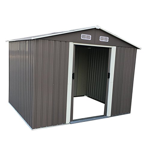 Ainfox 6FT X 8FT Storage Shed, Utility Steel Toolshed Storage Kit for Outdoor Garden Backyard Grey (6'x8' Storage Shed) - Thumbnail 7