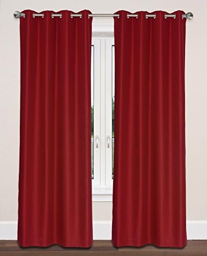 LJ Home Fashions Twilight Room Darkening 100% Privacy Faux Silk Look Grommet Curtain Panels (Set of 2) 54" W x 95" L (ea), Red