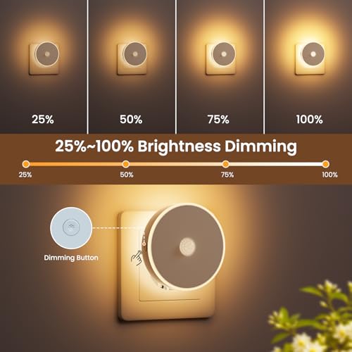 Children's Night Light 2 Pcs, LED Night Light with Motion Sensor, Plug-in Night Lamp Adjustable Brightness, 3 Modes (AUTO/ON/OFF), Night Light for Kids/Stairs/Bedroom- Warm White