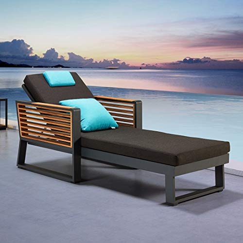 OUTLIV. New York Loungeliege, Gartenliege mit Aluminium Kufen-Gestell und Polster aus Olefin Anthrazit/Hellblau