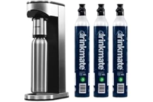 Drinkmate LUX Stainless Steel Sparkling Water and Soda Maker, Carbonates Any Drink, ULTIMATE BUNDLE - Includes Three 60L CO2 Cylinders, Stainless Steel Carbonation Bottle, and Fizz Infuser