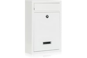 YOOBOX Wall-Mounted Mailbox, Outdoor Steel Postbox with Key Lock, Windproof Hanging Secured Drop Box, White, 12.6 x 8.46 x 3.35 inch, Medium Capacity