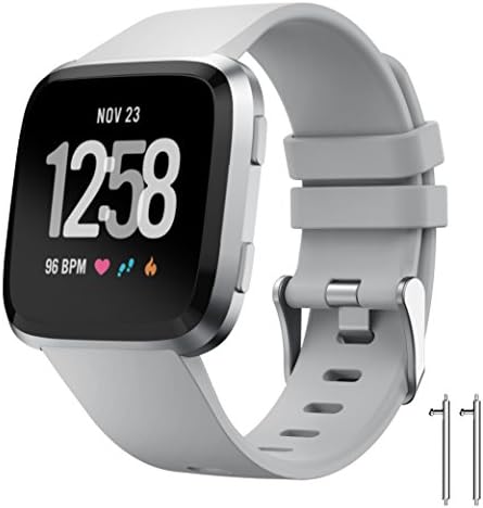 Yangems For Fitbit Versa Band, Soft Silicone Sport Replacement Accessories Bracelet Wrist Strap Band for 2018 New Fitbit Versa Smart Fitness Watch Women (Gray-Large)