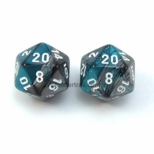 WCXPG2056E2 Steel Teal Gemini Dice with White Numbers D20 Aprox 16mm (5/8in) Pack of 2 Dice Chessex