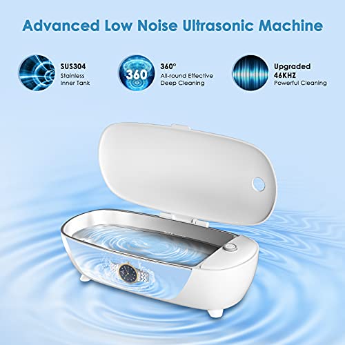 AIRMX Ultrasonic Jewelry Cleaner Portable - Low Noise Ultrasonic Machine for Jewelry, Ring, Silver, Retainer, Eyeglass, Watches, Coins, 450ML, 46KHz Ultrasound Cleaner Machine (White)