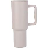 40 oz Stainless Steel Insulated Water Bottle with Handle and Straw – Large Tumbler for Cold Drinks – Leakproof BPA-Free Thermos for Travel, Gym, Office (BEIGE)