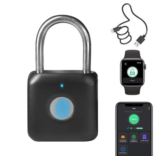 Photo 1 of Fingerprint Padlock Phone Watch App Gym Locker Lock: Keyless Padlock eLinkSmart Combination Lock - Black Metal Bluetooth Remote Padlock for Locker Backpack Suitcase Luggage
