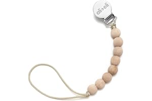 Ali+Oli Silicone Pacifier Clip for Baby (All Wood) 100% Food-Grade BPA Free Newborn Pacifier Holder Infant Binky Clip for Baby Boy or Girl