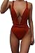 Kisscynest Womens Deep V Neck High-Waist One Piece Monokini Swimsuit Swimwear Red