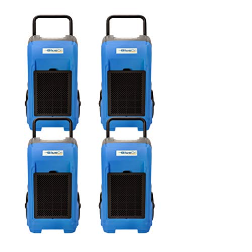 BlueDri BD-76 Water Damage Equipment Industrial Commercial Grade Large Dehumidifier for Home, Basements, Garages, and Job Sites - 76 AHAM/150 Saturation PPD, Pack of 4, Blue
