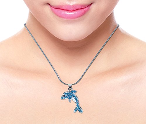 Puzzled Sparkling Dolphin Necklace and Earrings Set Charming Necklace and Earring Set - Ocean  Sea Life Theme - Aqua Jewelry Always Unique Gift - Item #K6301-6351