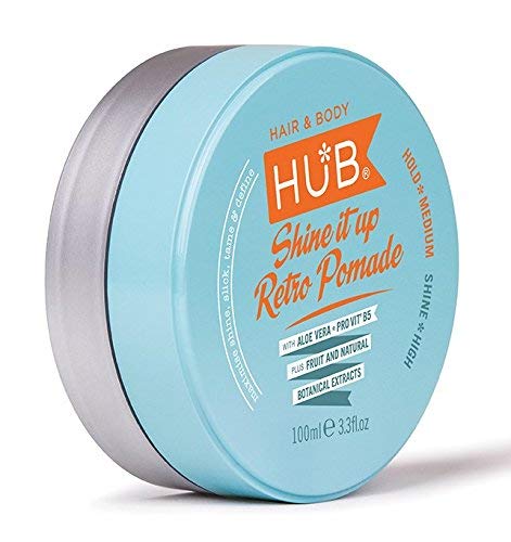 HUB Hair Pomade Wax - Shine it up Retro Styling Product - 100 gram x 1. Medium Hold and High Shine Natural Finish. Hair Wax for men and women.