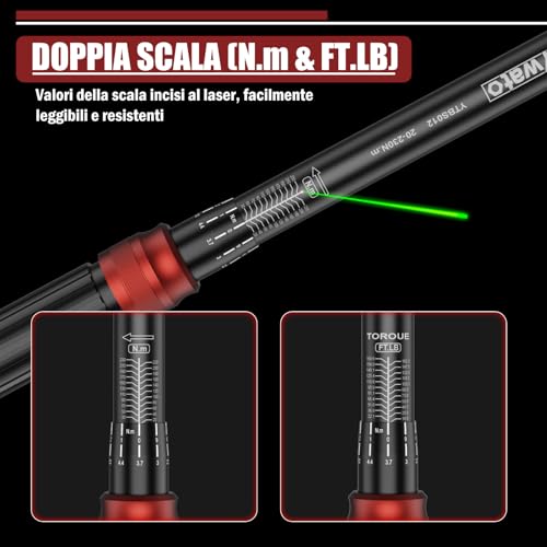 Torque Wrench 1/2" 20-230 Nm - 6 Pieces Car Torque Wrench 72 Teeth Ratchet with Extension Bar & Adapter 1/2" to 3/8" & Sockets 17mm/19mm/21mm for Car, Motorcycle, Tire Change