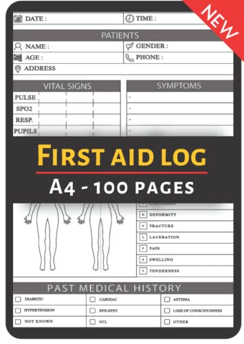 First Aid Log Book: A4 Medical First Aid Form & Injury Report Sheet ...