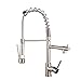 Kitchen Faucet-Solid Brass Brushed Nickel Kitchen Faucet Single Hole Deck Mount Stainless Steel Kitchen Sink Faucet with Swivel Pull Out Sprayer and High Pressure Spout (Brushed Nickel)