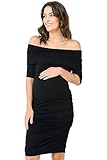Hello MIZ Women's Off The Shoulder Side Ruched Maternity Dress