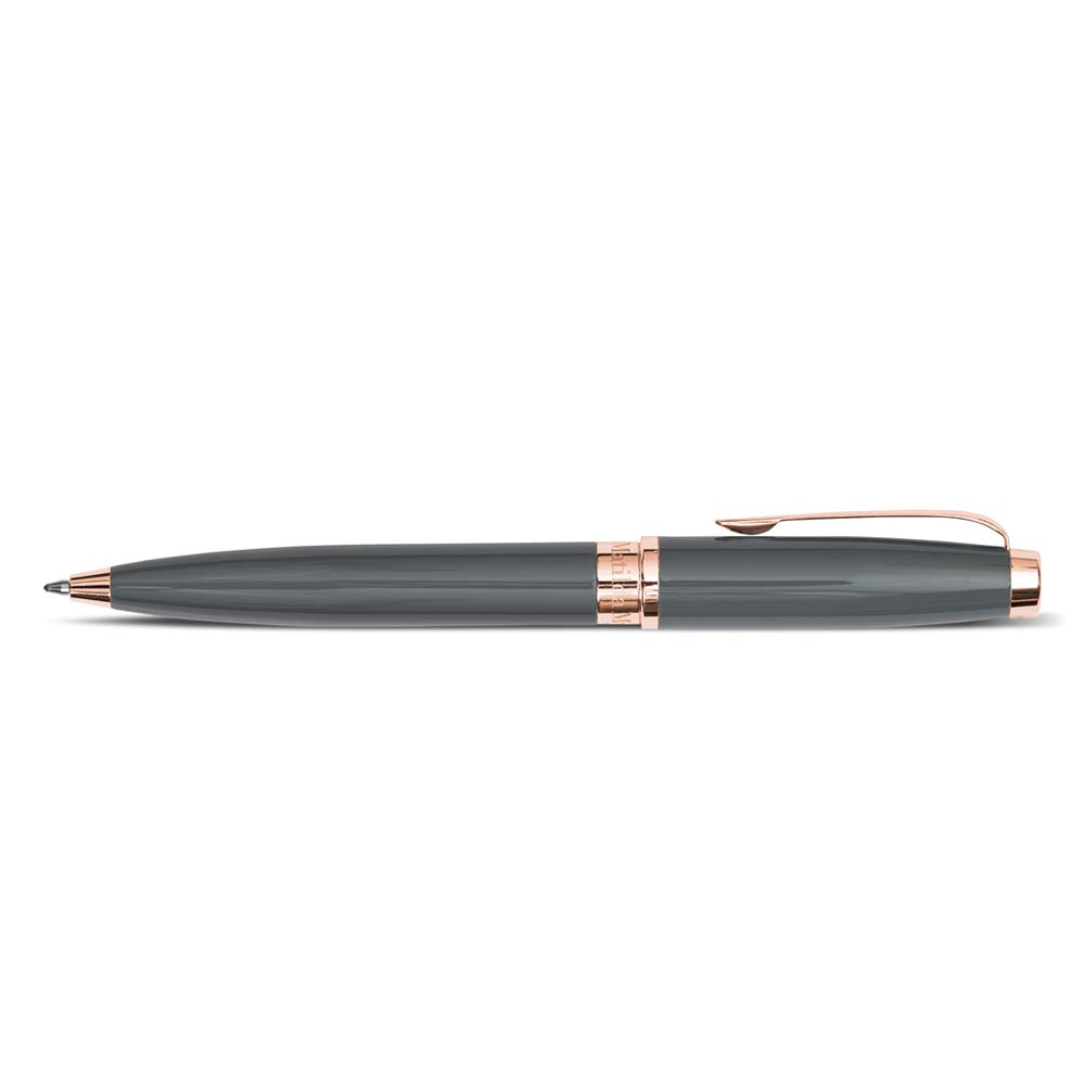 Matilda Myres Rose Gold Ball Pen in Blue | Premium Ball-Point Writing Pen with Smooth Black Ink & Protective Pouch | Stylish Stationery for Notes, Office & Gifts | Grey