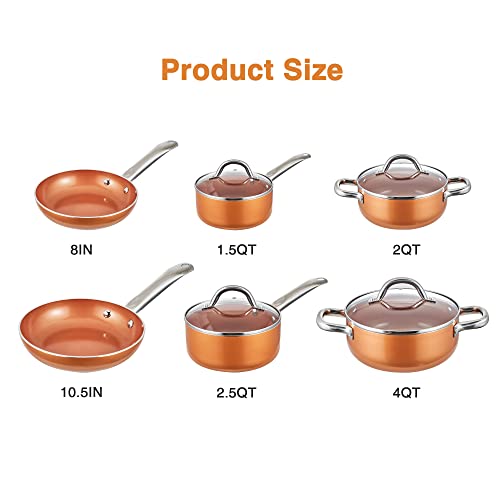 Copper Pots and Pans Set Nonstick 10Piece Ceramic Cookware Set
