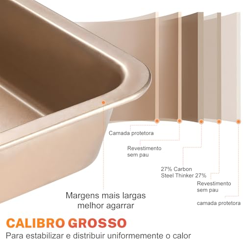 Conjunto Assadeira Antiaderente 5 Peças Tabuleiro Cozinha Reutilizável Jogo Forma Pão Bolo Alumínio com Revestimento Interno Forma Aço Assadeira Antiaderente para Cupcake e Muffin