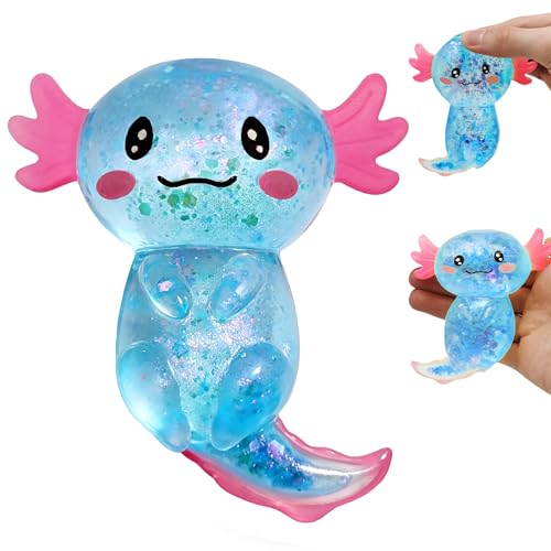 Last Page® Axolotl Squishy Fidget Toys for Kids (1PCS) Squishy Stress Balls for Kids & Adults, Animal Party Favors Axolotl Stress Relief Toy for Office, School, Travel, Easter Basket Stuffers (Blue)