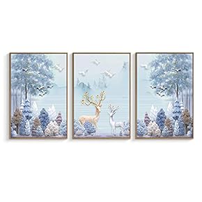 Gold And Silver Stags - 3 Panel Framed Canvas
