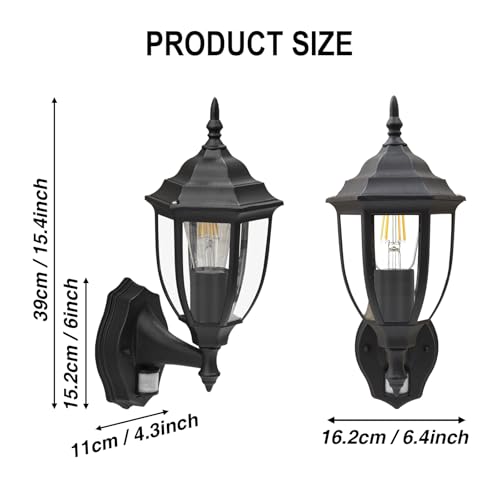 Aranzyec Motion Sensor Outdoor Wall Lights, PIR Outdoor Wall Light Mains Powered, Aluminum Outside Lantern, Waterproof Porch Light Fixtures Wall Mount for Entryway Doorway Garage, E27 Socket
