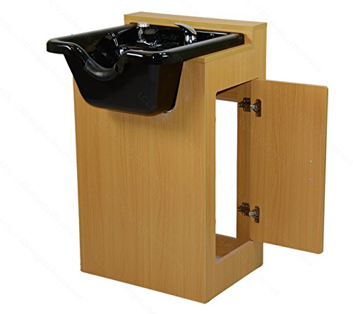 LCL Beauty Natural Oak Deluxe Shampoo Cabinet with Heavy Duty Acrylic Fiber Shampoo Bowl & Vacuum Breaker w/ 6 Black Towels - Thumbnail 3