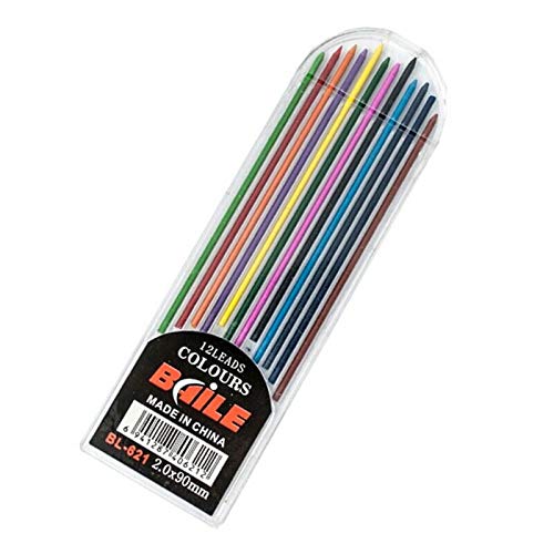 2.0mm Colored Mechanical Pencil Refill Lead Erasable Drawing Pencils Refill Replacement for Adult Children Sketching Coloring Book Stationary (12Pieces Mixed Colors)