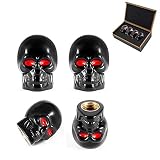 Dsycar Black Skull Style Antirust Copper Core Motorcycle Bike Car Tires Valve Stem Caps, 4Pcs/Box