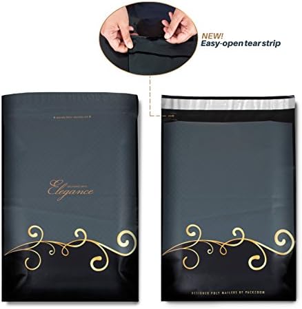 100 6x9 Designer Poly Mailers with Easy-open Tear Strip, Strong Glue, Anti-static Release Liner, 2.4 Mil Thickness - Envelopes Mailing Shipping Bags with Design (Black &amp; Gray)