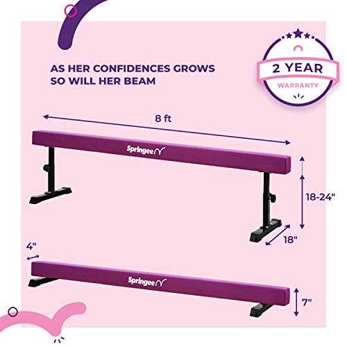 Springee 8ft Adjustable Balance Beam - Gymnastics Equipment for Home - Solid Suede Balance Beam