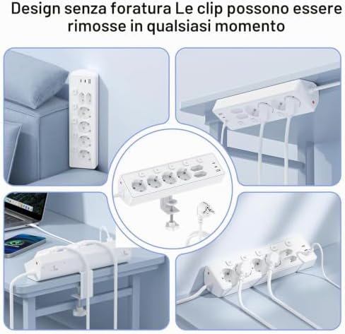 3M Ciabatta Multipresa con USB, 6 Prese di Corrente e 3 USB, PD 30W Ciabatta Elettrica with Protection, Multipresa Elettrica di da 2 M con Interruttore per Scrivania, Ufficio, Casa