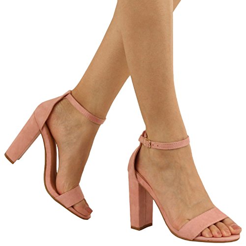 Guilty Shoes Comfort Suede One Band Open Toe - Sexy Ankle Strap Buckle - Dress Party Chunky Heel Heeled-Sandas, Mauve Suede, 6.5