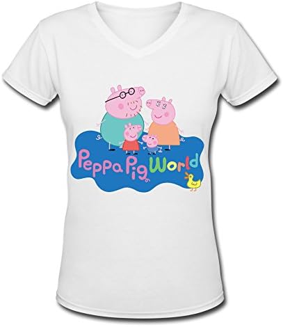 Peppa Pig World Jpg Logo V-neck Shirt For Women White