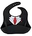 Summer Waterproof Silicone baby Bib with wide pocket (Little business man) (Black)