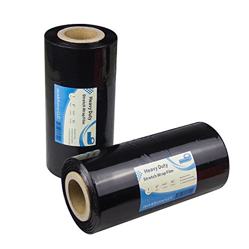 Jack&Sunny Stretch Wrap 9''x 1000 Ft 80 Gauge (Pack of 1 Roll) Black for Moving Shipping Packing Depot&Storage Industrial Hand Plastic Stretch Wrap Film